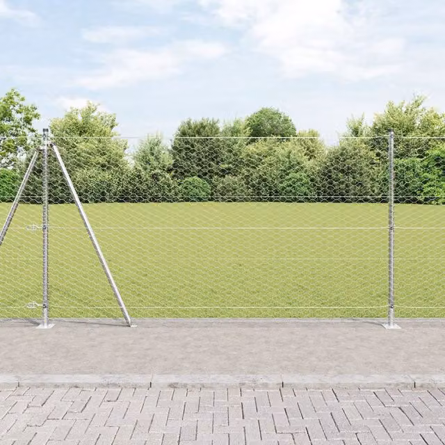 Berkfield Home Hexagon Fence, Galvanised Steel, Silver, H: 120 cm x W: 100 m – 1