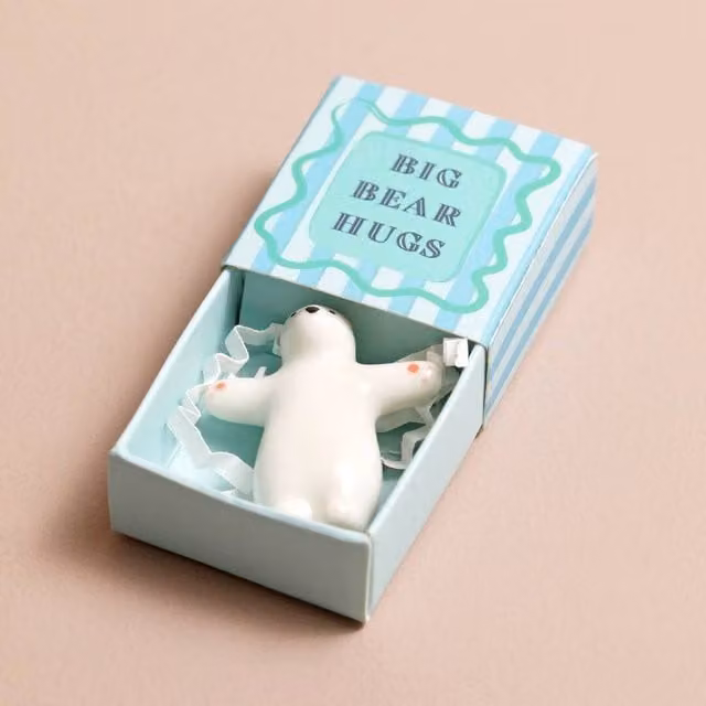 Lisa Angel Tiny Matchbox Ceramic Bear Keepsake Token in White and Blue