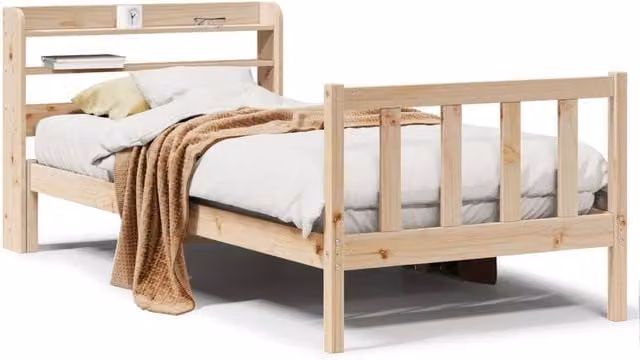 Berkfield Home Single Solid Wood Pine Bed Frame in Natural with Side Compartments, W/D/H: 90 x 190 cm
