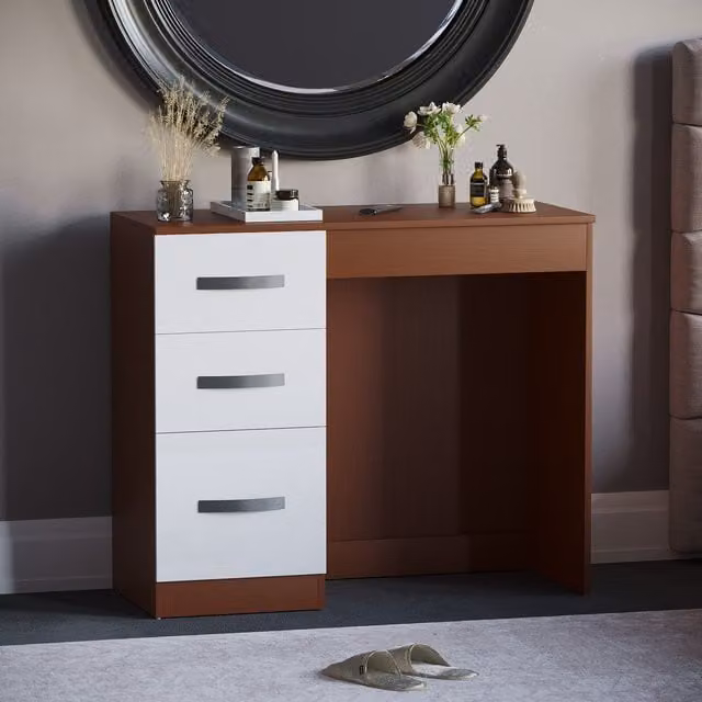Hulio Modern Glossy Dressing Table in Walnut and White