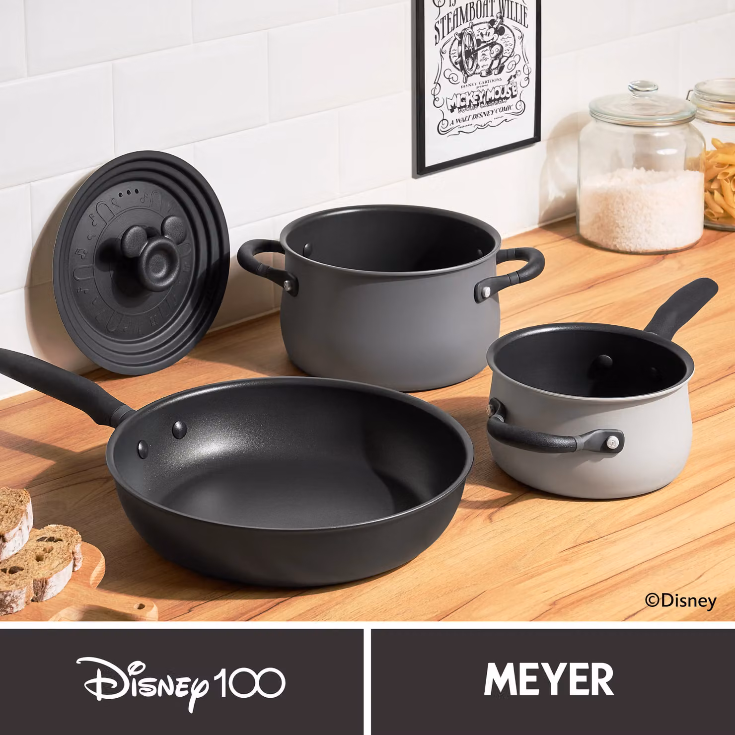 Meyer Disney 100 Steamboat Willie Limited Edition 4 Piece Non Stick Stainless Steel Pan Set in Black – 4