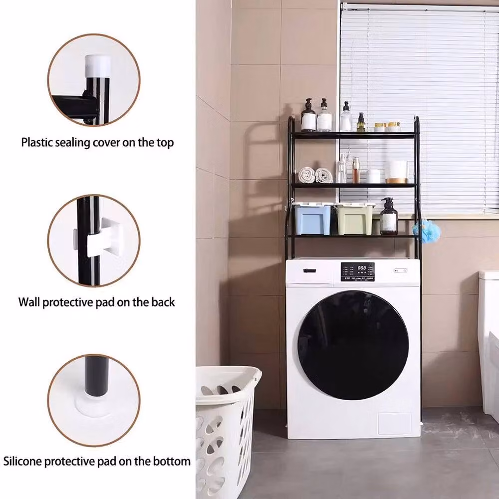 FORGEVIO Black Freestanding Metal Bathroom Storage Shelf Rack Stand – 3