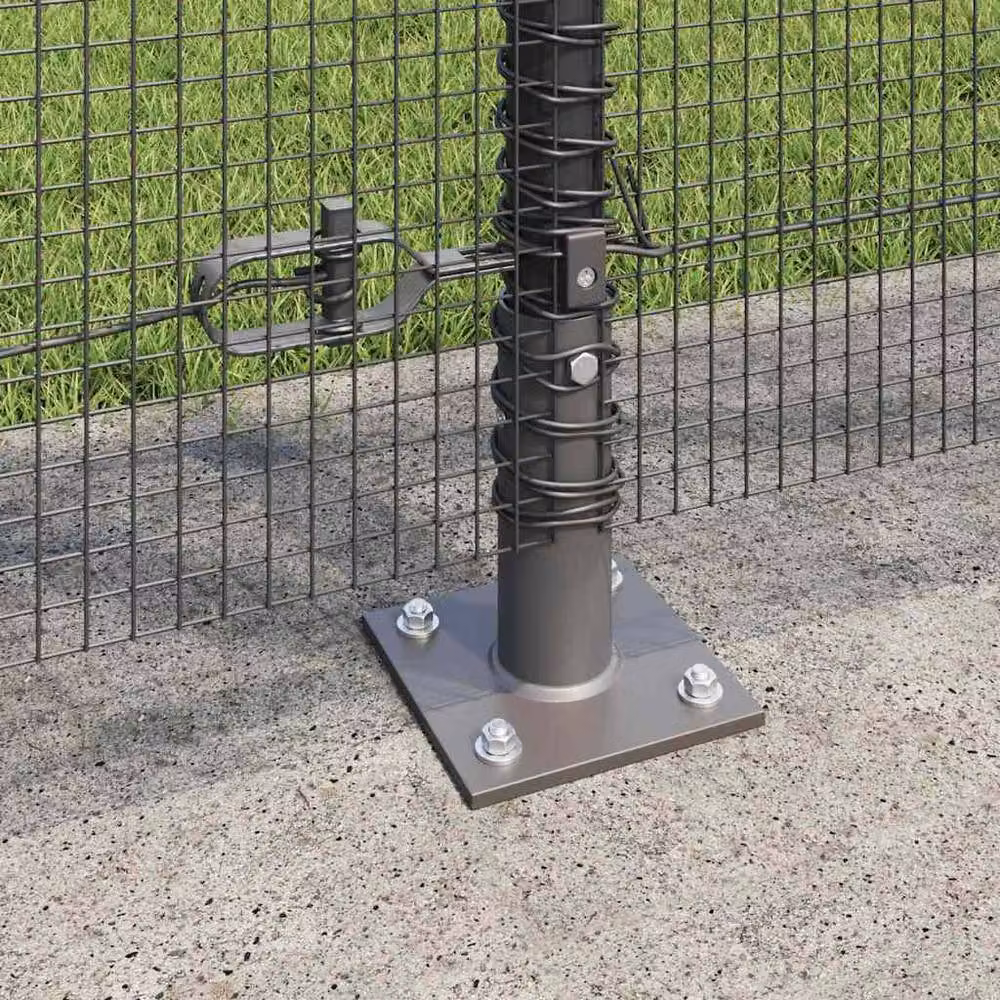 Berkfield Home Grey Steel Welded Wire Fence with 13 Flanged Posts, W: 50 m, H: 1.2 m – 3