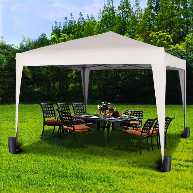 MCC Direct Pop Up Garden Party Tent Marquee Canopy in White and Silver, W: 300 cm, D: 300 cm, H: 250 cm – 1