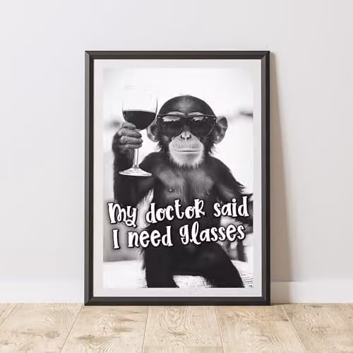 60 Second Makeover Funny Monkey I Need Glasses Black and White Paper Poster, A3