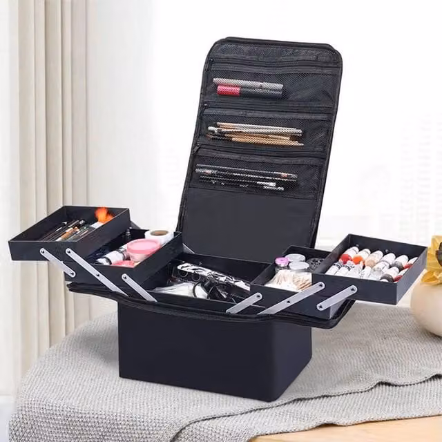 EONLION Large Makeup Vanity Case Storage Box in Black, W: 50 cm