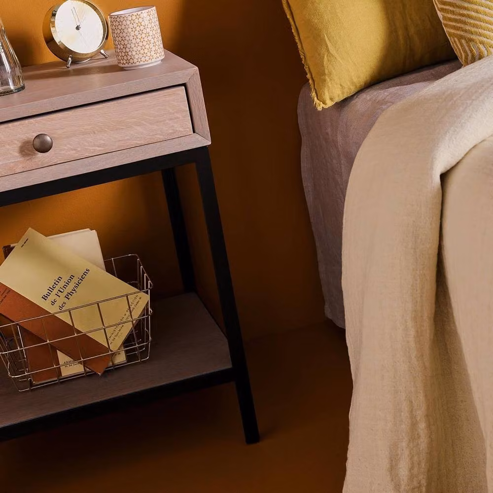 Signature GILLES Oak and Metal Bedside Table in Brown – 3