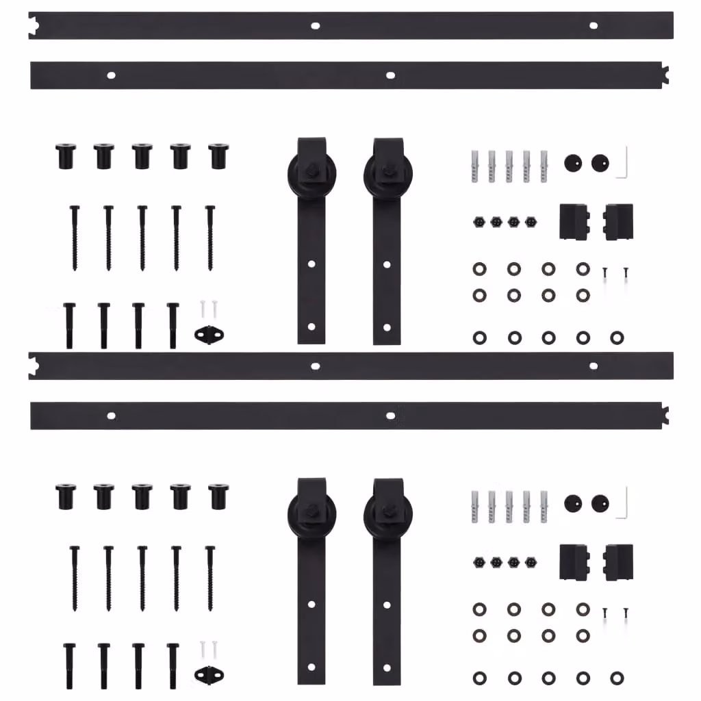 Berkfield Home Sliding Door Hardware Kit, 2 Piece, Black Steel, 183 cm – 3