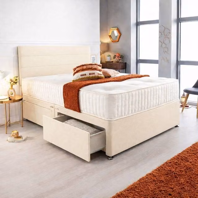 Paradise Beds Ltd Orthopaedic Hybrid Divan Bed Set with Memory Foam Spring Mattress, Beige, W/D/H: 200 x 200 cm