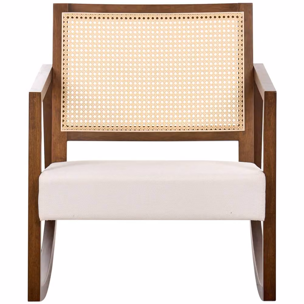 Wyld and Coco Scandinavian Rocking Armchair in Beige Woven Fabric with Solid Rubberwood Frame – 3