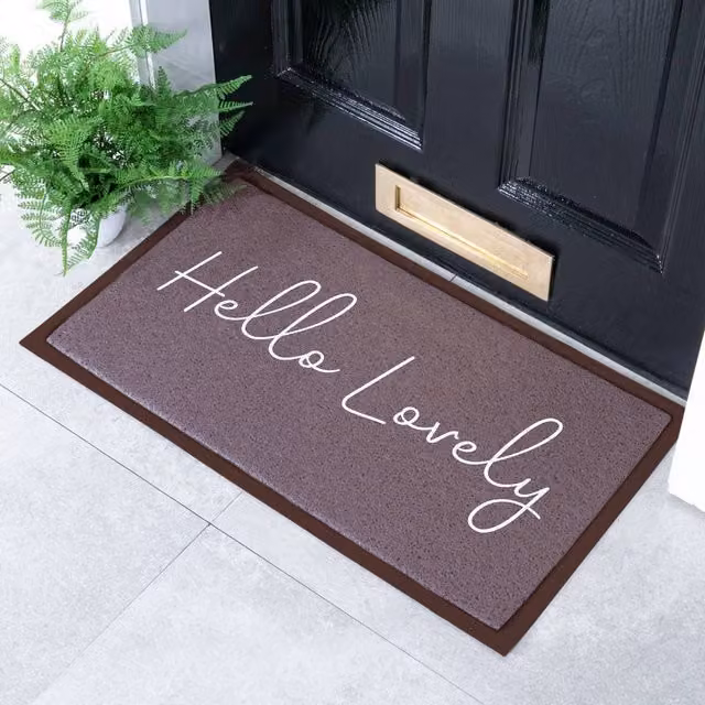 Artsy Mats Hello Lovely Chocolate Brown Indoor Outdoor Doormat W: 70 cm, D: 40 cm
