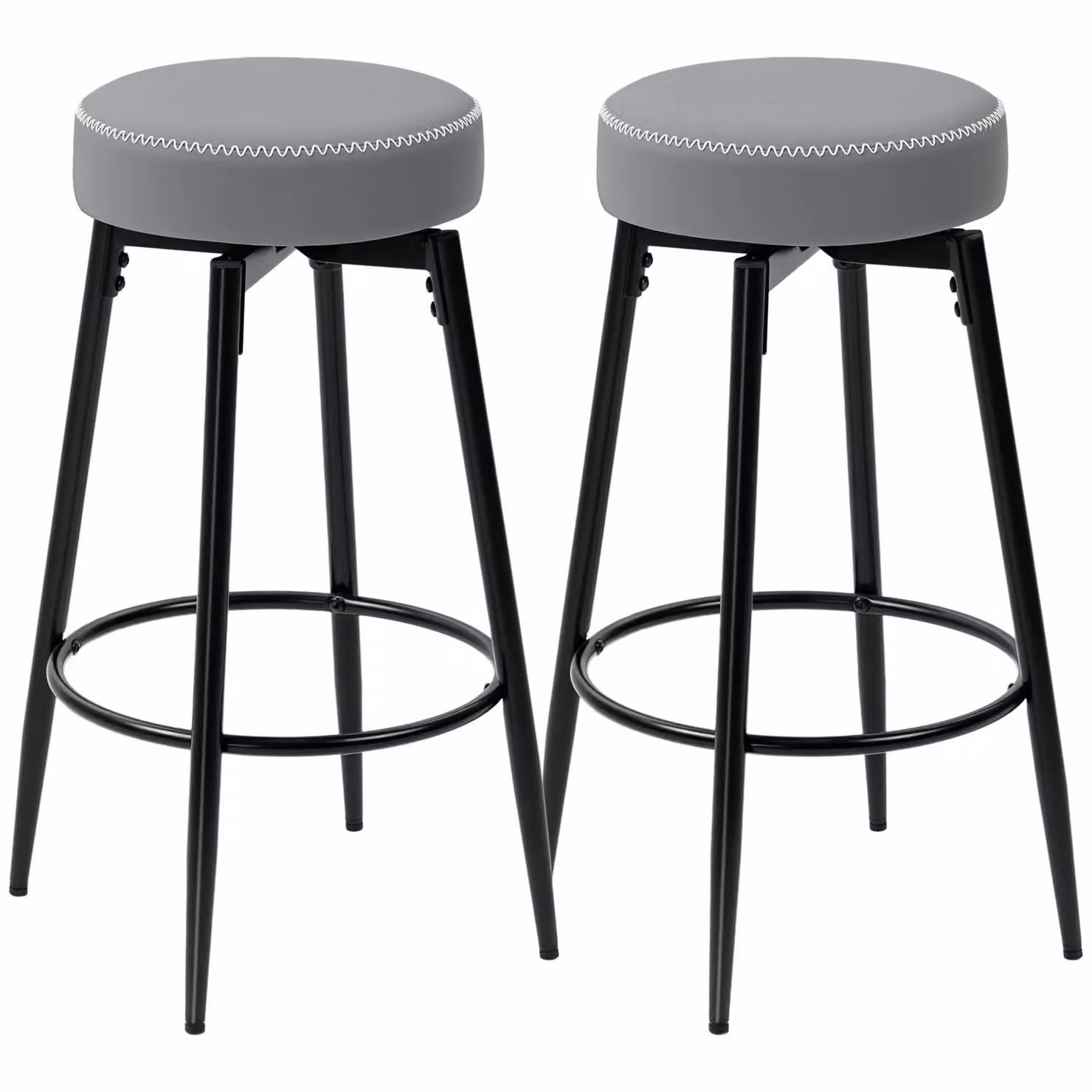 HOMCOM Set of 2 360 Degree Swivel Bar Stools in Grey Synthetic Leather with Footrest – 2