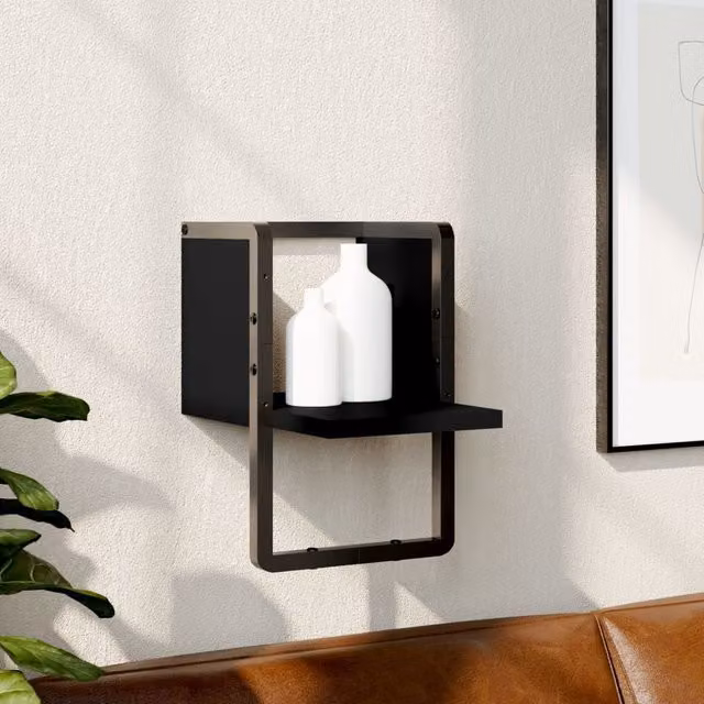 Berkfield Home Wall Mounted Shelf with Hanging Rod, Black, W/D/H: 20 x 25 x 30 cm – 1