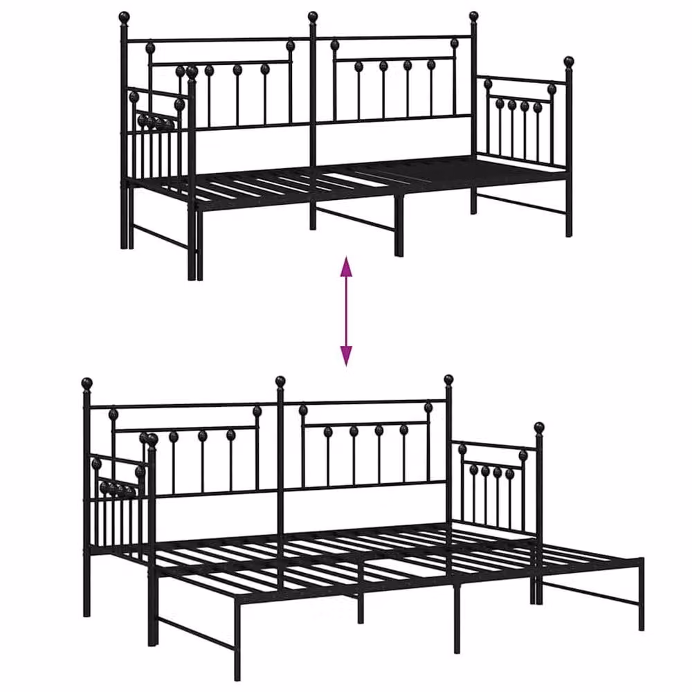 Berkfield Home Modern Metal Daybed Frame with Trundle in Black, W/D/H: 80 x 200 cm – 7