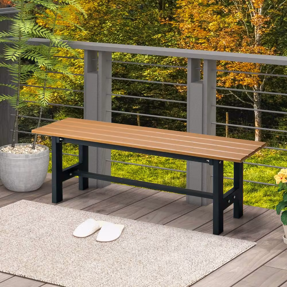 Costway 2-Person Outdoor Bench in Brown with Armrests and Slatted Seat – 4