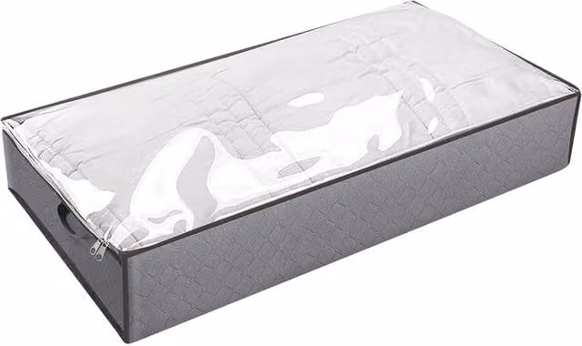 Garden Sanctuary Foldable Fabric Clothes and Quilt Storage Box with Handles in Grey
