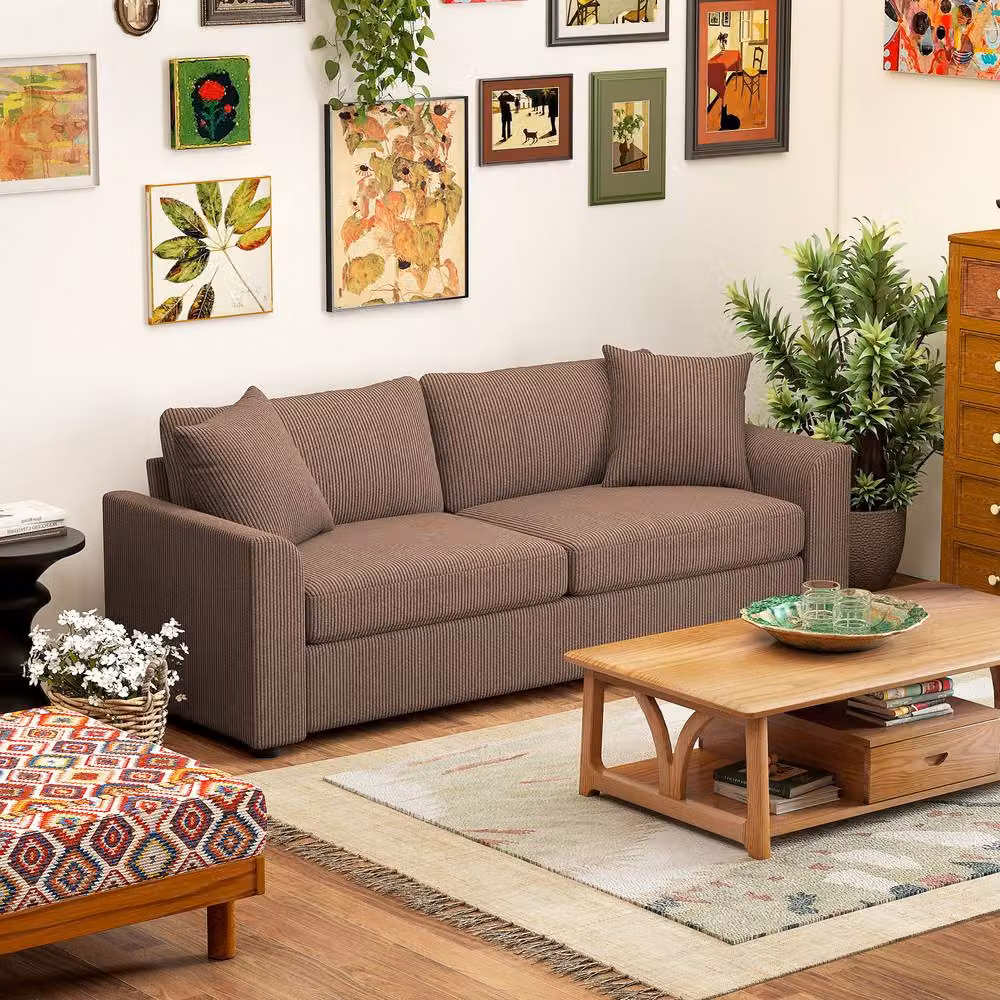 HOMCOM 3 Seater Upholstered Jumbo Cord Sofa in Brown, Width: 212 cm – 2