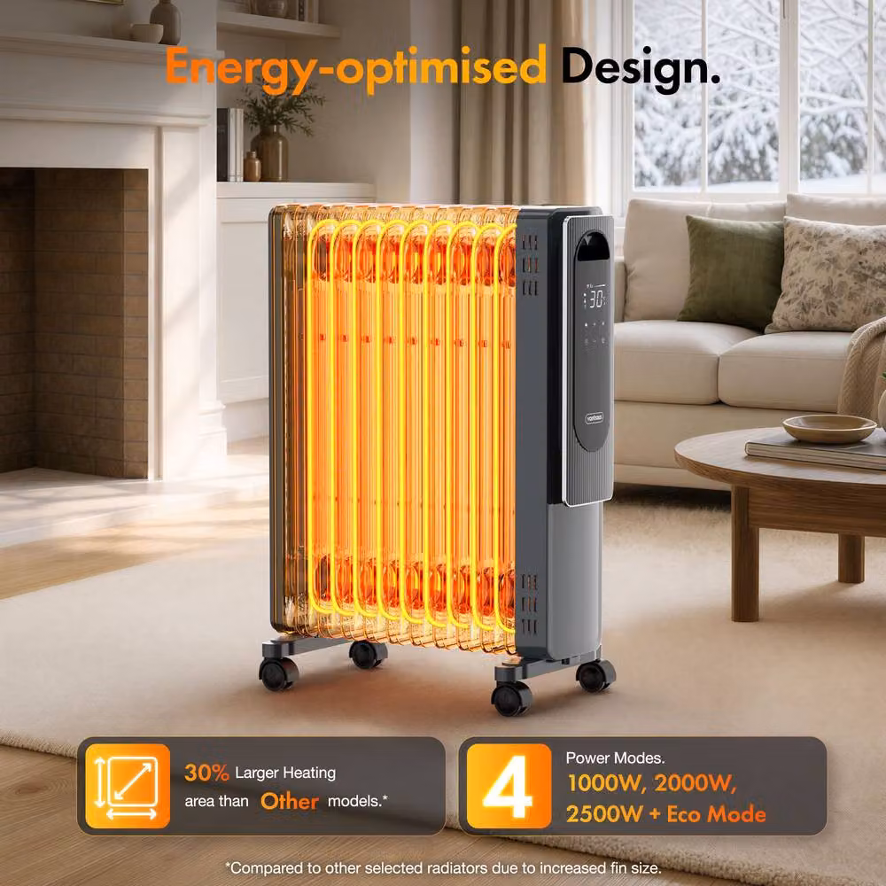 VonHaus U Shape 11 Fin Oil Filled Radiator with WiFi and Remote Control in Grey – 2