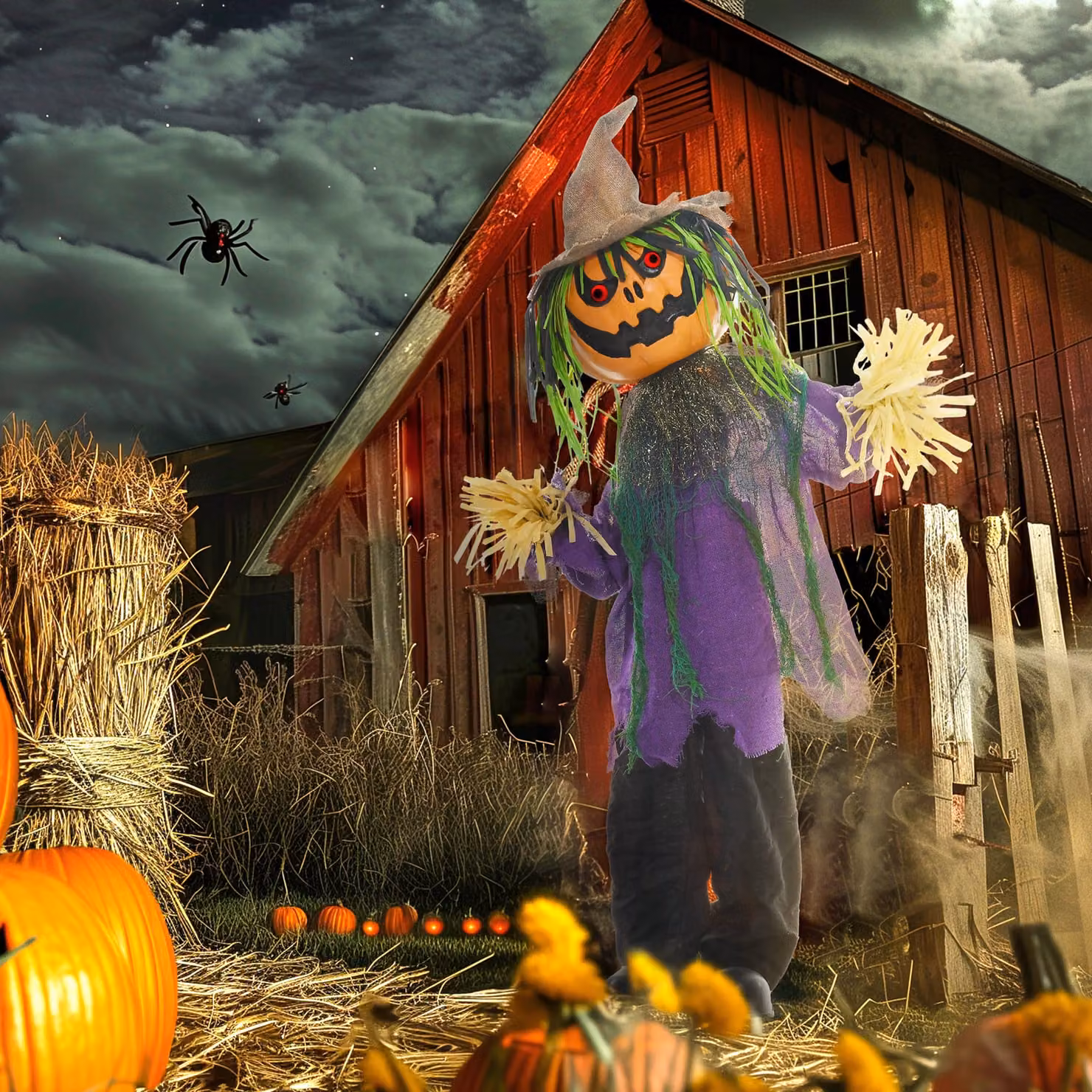 HOMCOM Orange Pumpkin Outdoor Halloween Animatronic Decoration with Sound Activated Light Up Eyes and Music Effects, Height: 114 cm – 5