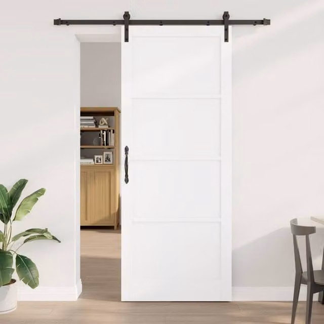 Berkfield Home Modern White Lacquered Solid Wood Pine Sliding Door with Hardware Set W: 93 cm, H: 232 cm