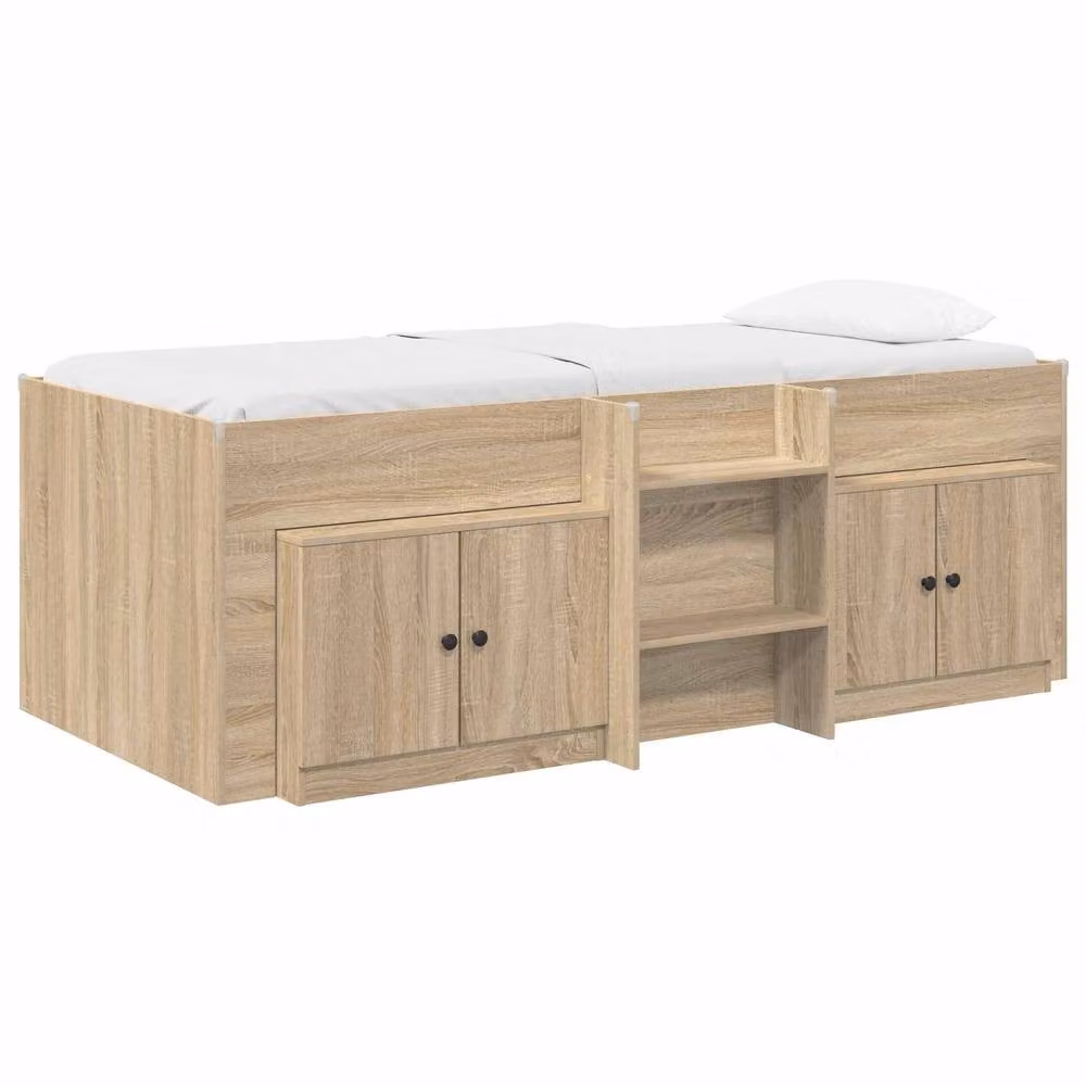 Berkfield Home Loft Bed Frame with Cabinet in Sonoma Oak Brown, 3-Piece Engineered Wood Set – 2