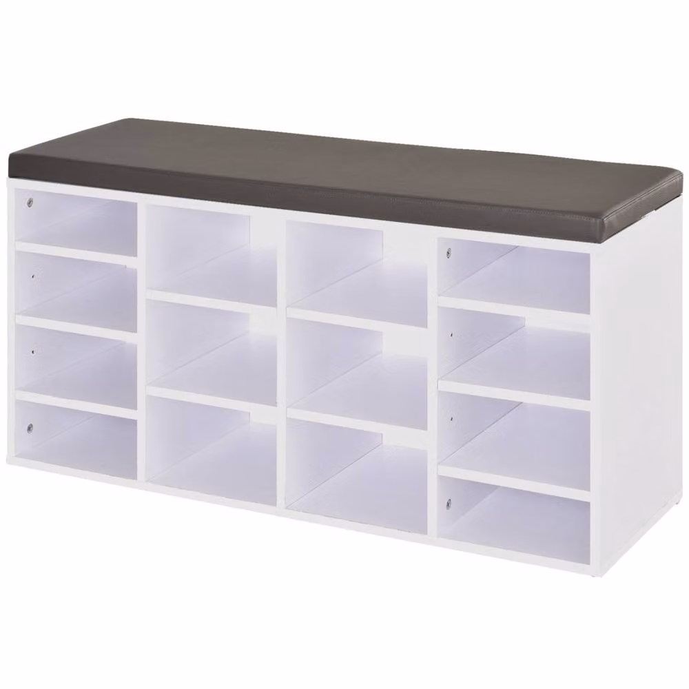 Wyld Haus Noro White 14 Compartment Shoe Rack with Grey PU Cushion, W/D/H: 103.5 x 30 x 48 cm – 2