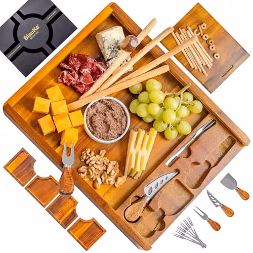 BlauKe Bamboo Cheese Board and Tool Set in Brown and Black, Diameter: 38 cm – 1