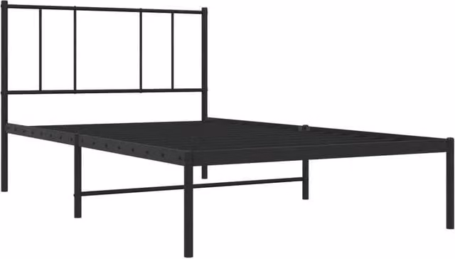 Berkfield Home Metal Bed Frame with Headboard in Black, W/D/H: 90 x 200 x 107 cm