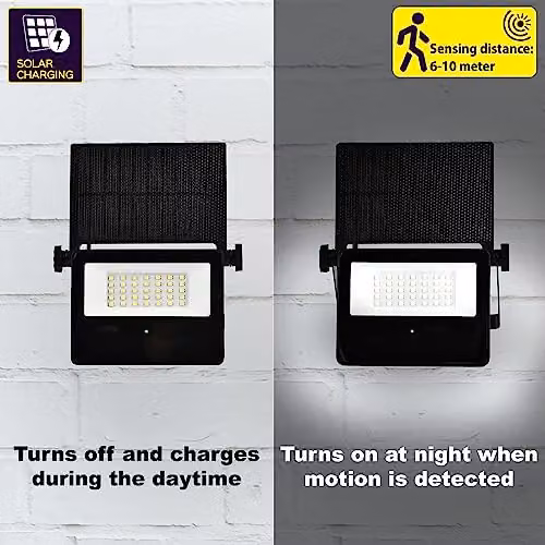 Harper Living Solar LED Outdoor Floodlight with Motion and Dusk Sensor, Black, 860 Lumens, 6500K Cool White, IP65 Weatherproof – 4
