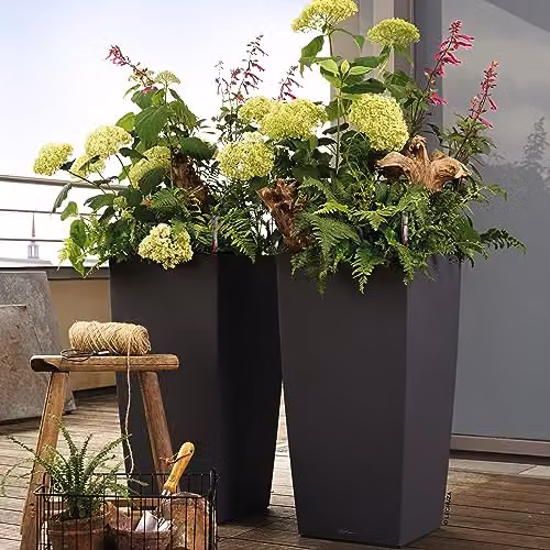 Lechuza CUBICO Color 40 Self Watering Planter in Grey, Plastic, H75.5 x W40 x D39.5 cm – 4