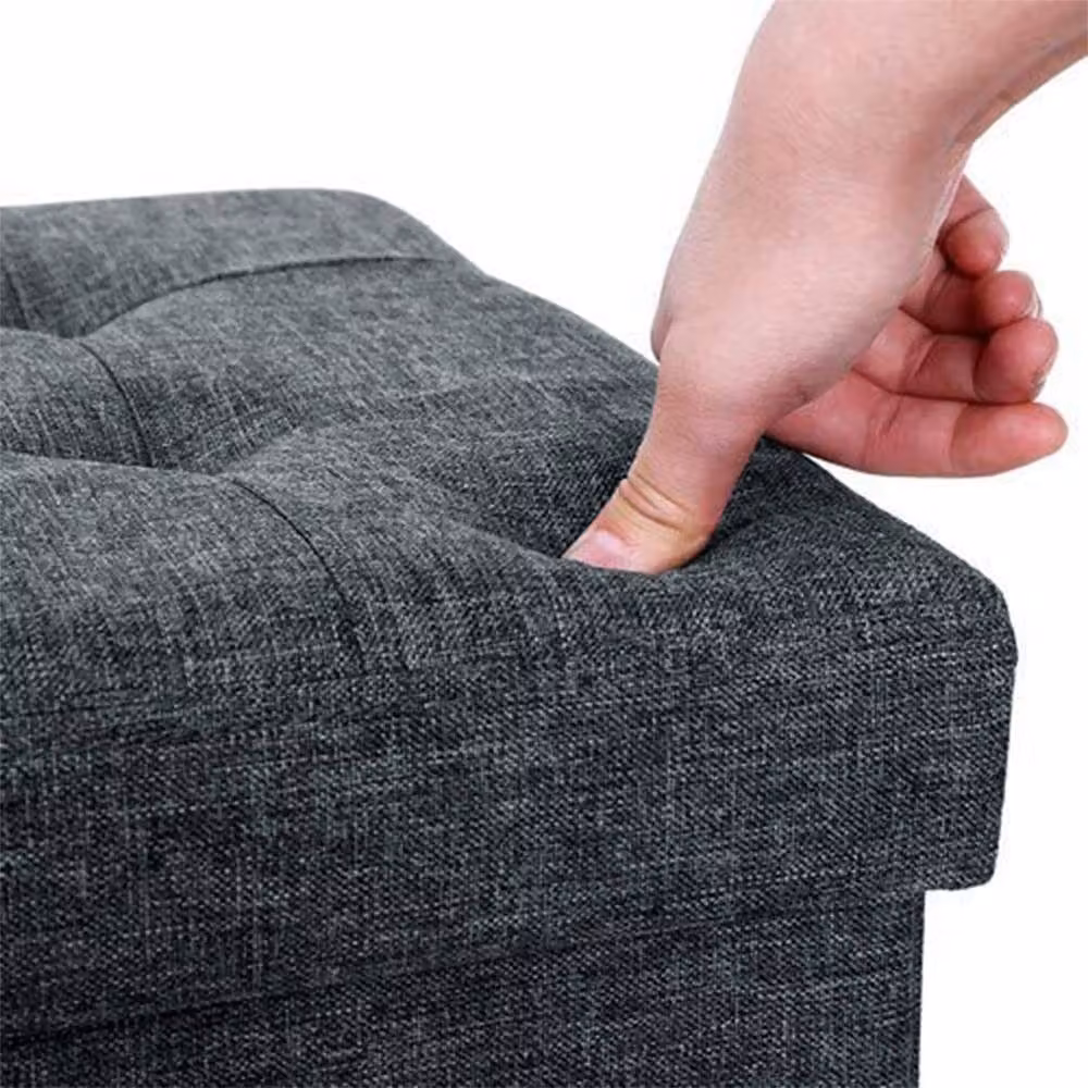 Dprodo Linen Folding Storage Ottoman and Foot Rest Stool in Grey, W/D/H: 38 x 38 x 38 cm – 4