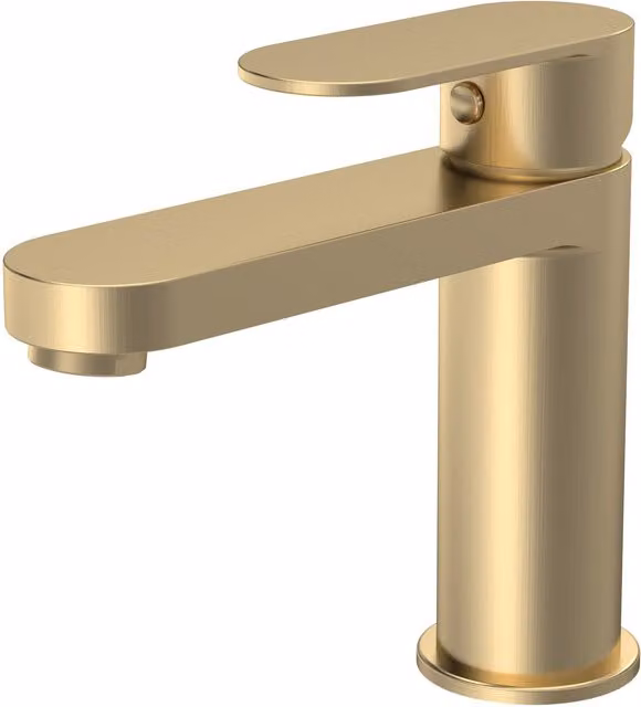 Balterley Cascade Round Mono Basin Mixer Tap with Push Button Waste, Brushed Brass, H x W x D: 16.6 x 5.0 x 14.9 cm – 1