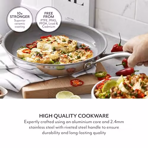 Sur La Table Tri-Ply Ceramic Frying Pan, Stainless Steel, Grey, Diameter: 24 cm – 3