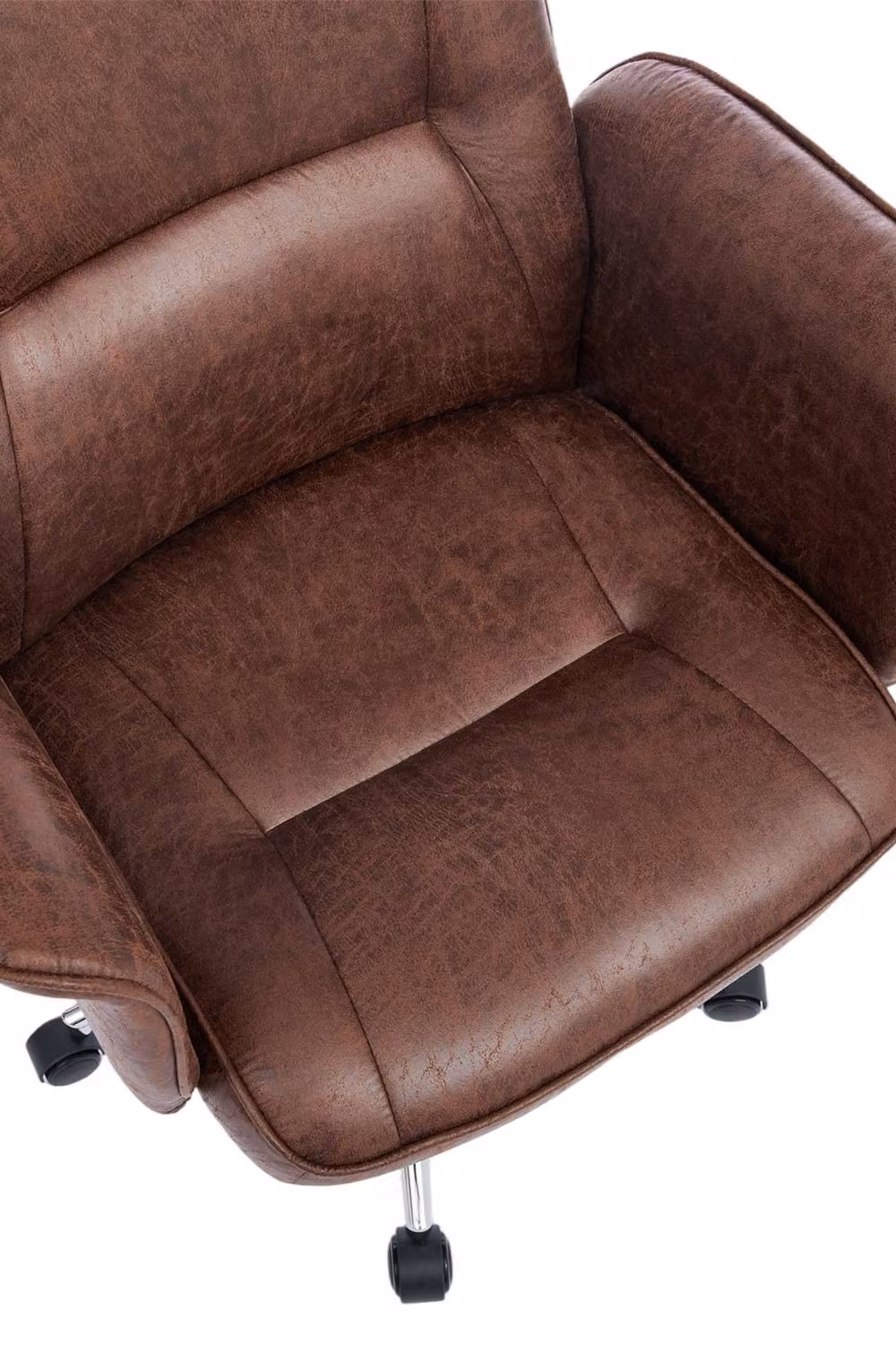 Garden Sanctuary Mid-Century Retro-style Office Task Chair with Armrests and Castors in Brown Synthetic Leather – 4
