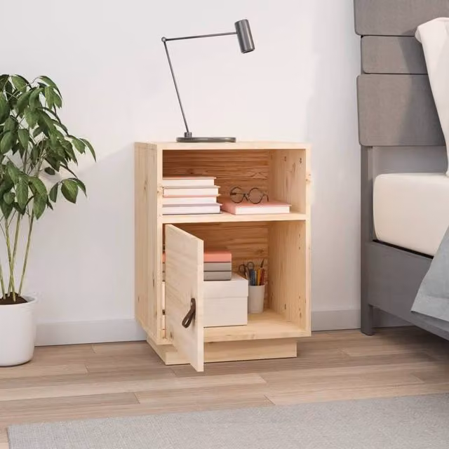 Berkfield Home Beautiful Bedside Cabinet in Solid Pine Wood, Beige, W/D/H: 40 x 34 x 55 cm