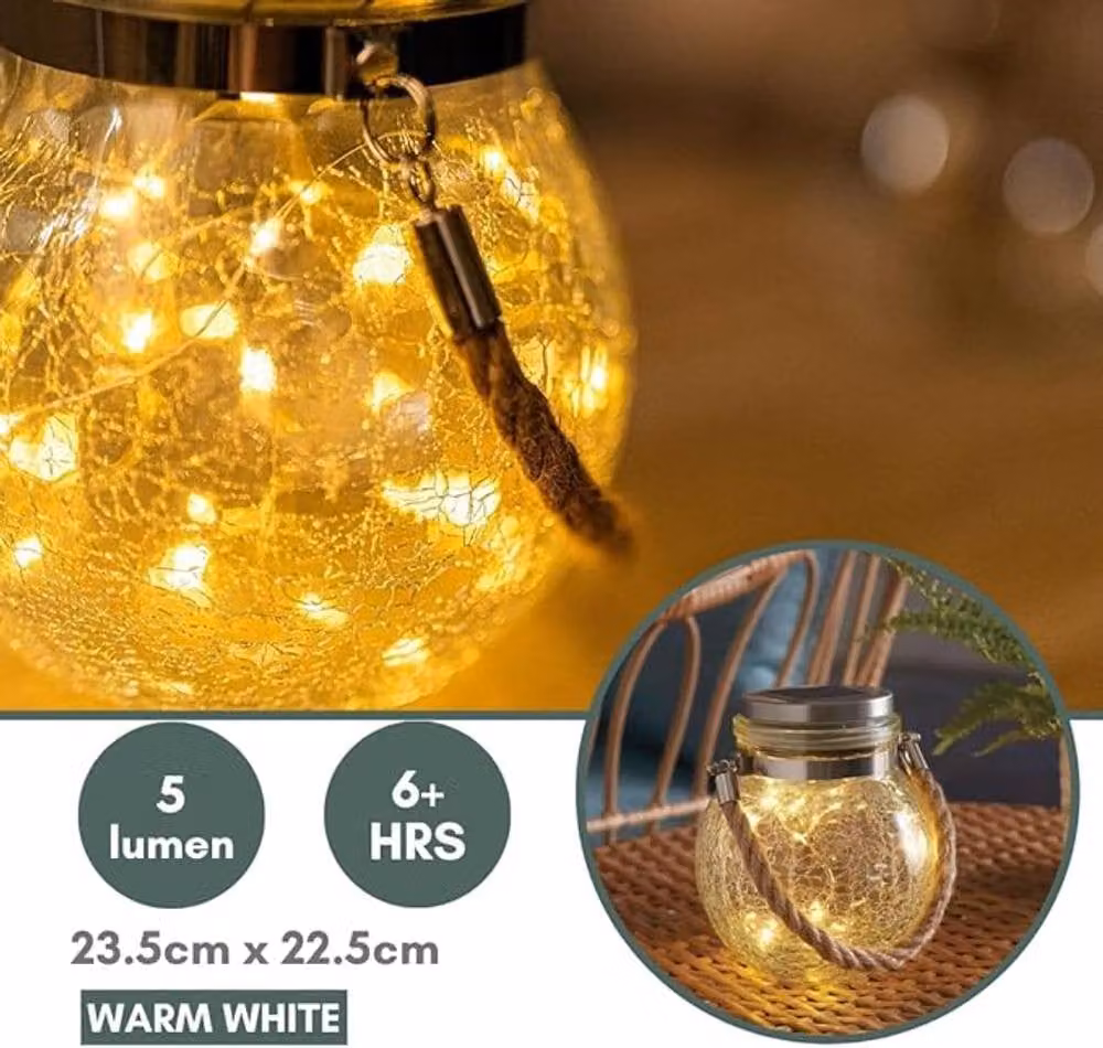 Marco Paul Solar LED Rattan Garden Lantern in Beige and Transparent – 4