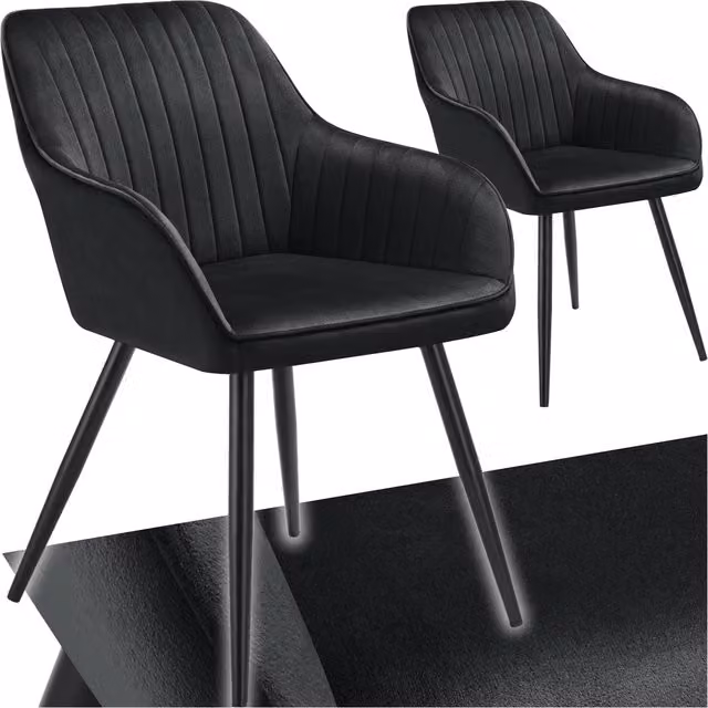 Tectake Marilyn Dining Chair in Black Velvet with Metal Legs (Set of 2)