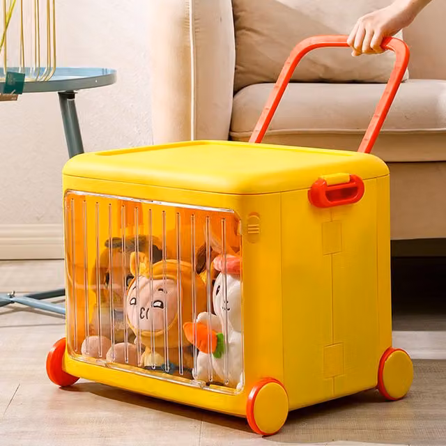 Livingandhome Foldable Book and Snack Storage Trolley with Wheels in Yellow and Orange