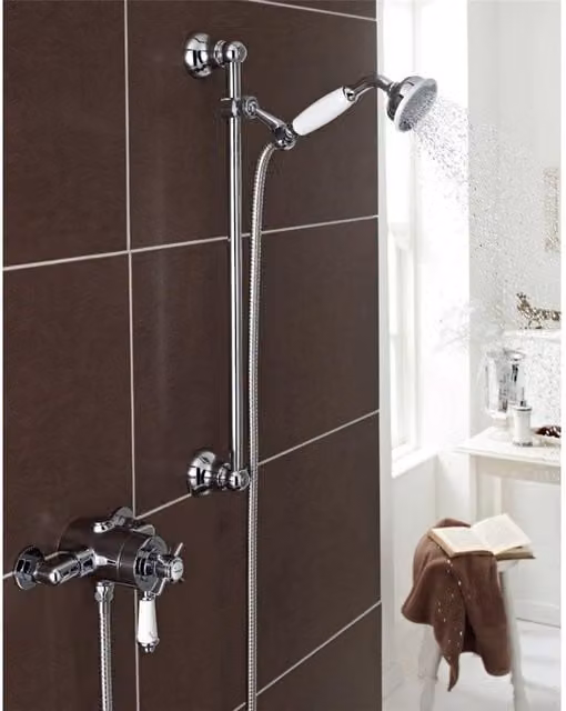 Clifton Chrome Exposed Single Lever Mixer Shower Set with Adjustable Wall Hung Slide Rail Kit in Silver