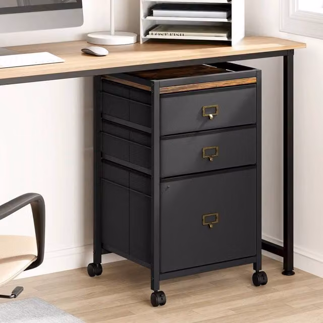 VOGREX 3 Drawer Black Metal Vertical File Cabinet with Lock and Castors – 1