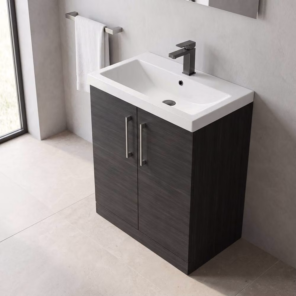 Balterley Black Matt Modern Freestanding Bathroom Floor Vanity Unit with Basin and 2 Soft Close Hinged Doors, Width: 80 cm – 3