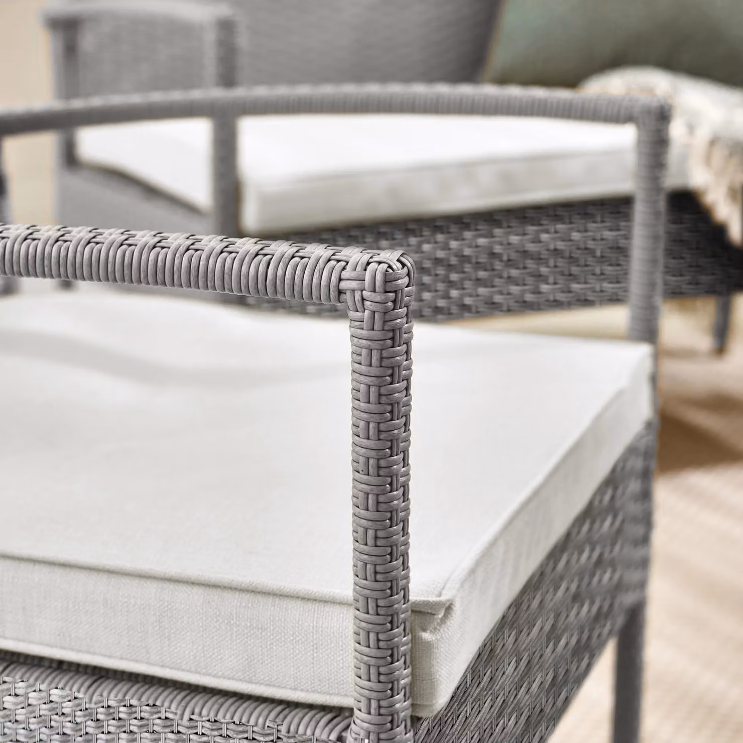 FurnitureboxUK Porto 4 Seat Grey PE Rattan Outdoor Lounge Set with 2 Seater Sofa, 2 Armchairs, Coffee Table and Cushions – 3