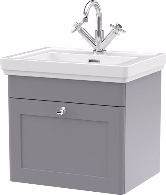 Balterley Wall Hung 1-Drawer Bathroom Vanity Unit and Fireclay Basin, Grey, W: 50 cm