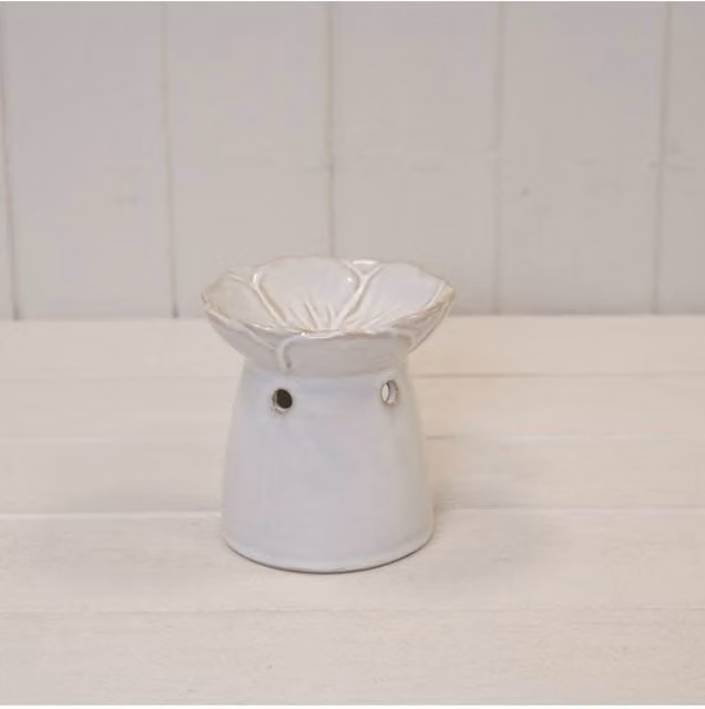 KDMD Natural Ceramic Floral Oil Burner in Beige and White