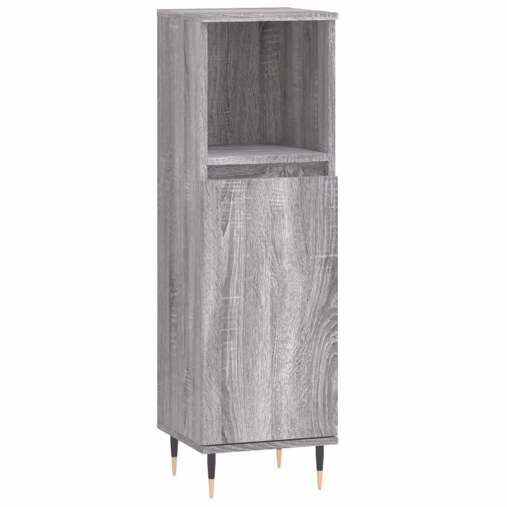 Berkfield Home Grey Sonoma Bathroom Cabinet with Hinged Doors and Open Shelf, W/D/H: 30 x 30 x 100 cm – 2