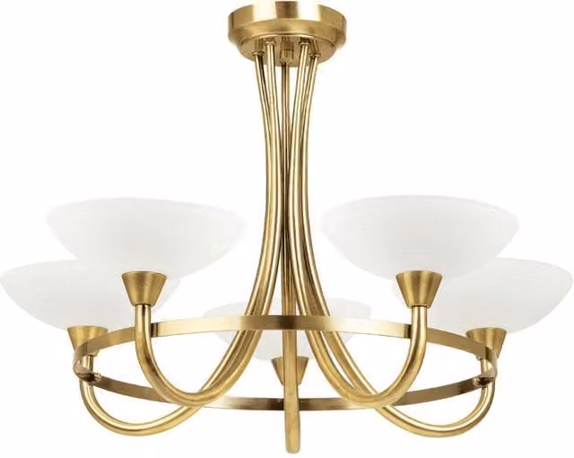 Loops Semi Flush Ceiling Light in Antique Brass and White with 5 Bulbs
