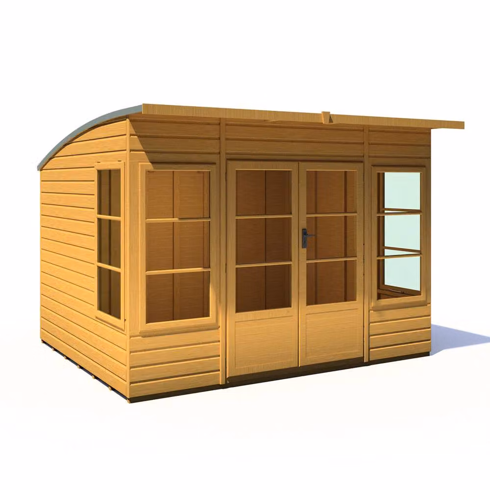 Shires Orchid Curved Wood Summerhouse in Light Brown, W: 299 cm, D: 239 cm, H: 217 cm