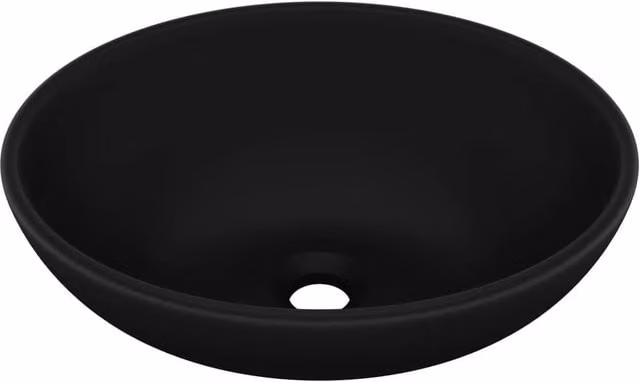 Berkfield Home Luxury Oval Ceramic Countertop Basin in Matt Black, W: 40 cm, D: 33 cm, H: 13.5 cm