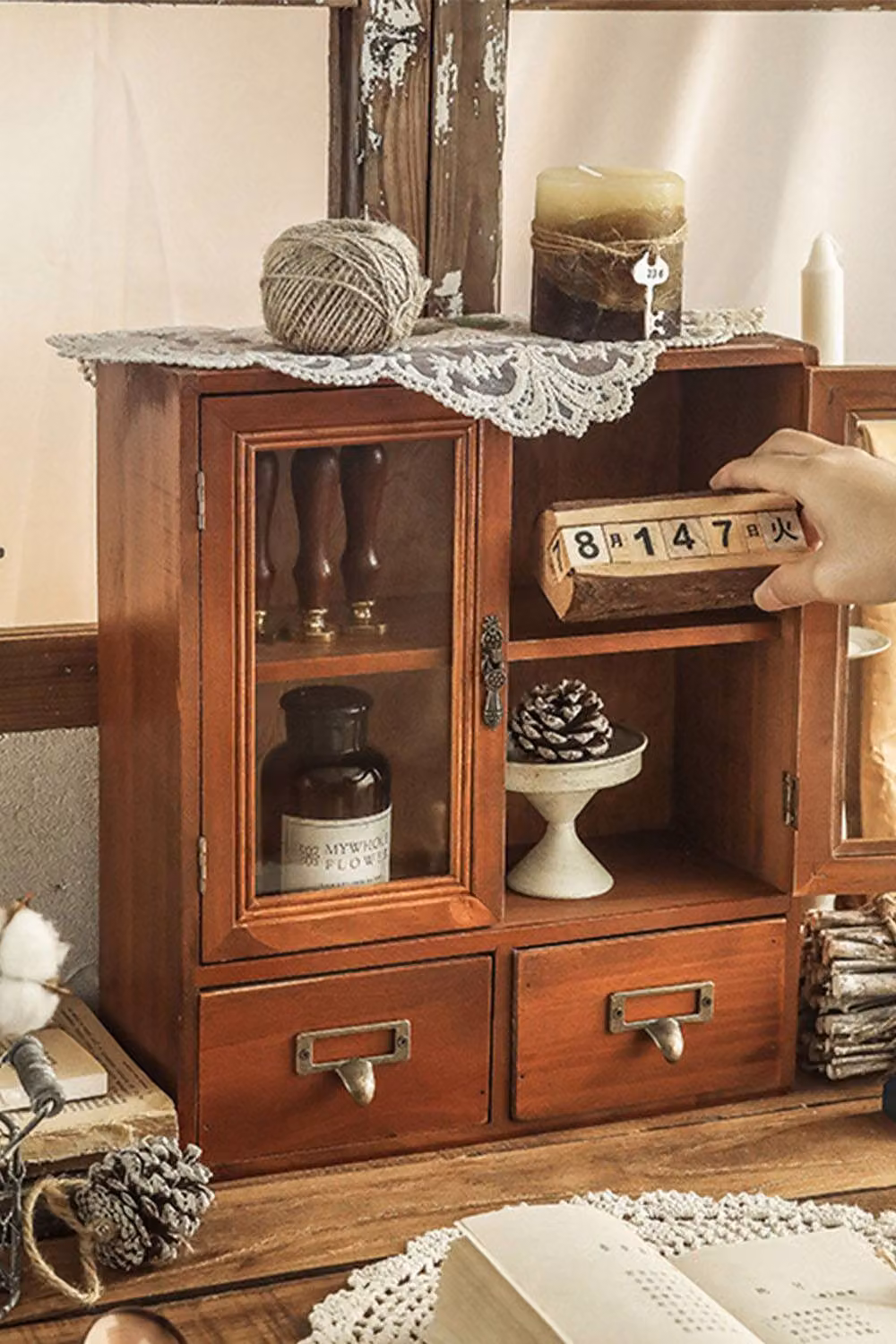 Living and Home Retro Brown Wooden Desktop Storage Organizer – 2