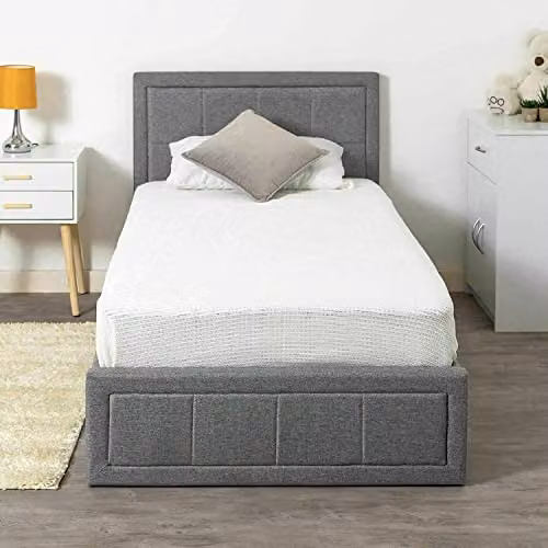 Home Treats Grey Fabric Upholstered Ottoman Bed Frame with Underbed Storage, Single, 90 x 200 cm – 5